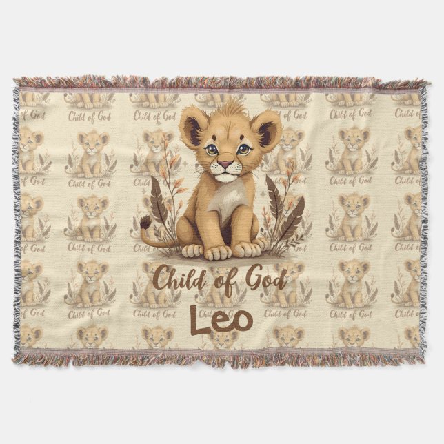 Cobertor Adorable Lion Cub Christian Art Faith Quote (Frente)