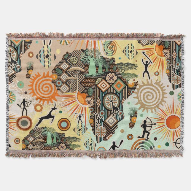 Cobertor Africa Map Decorative Tribal Elements Pattern (Frente)