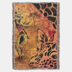 Cobertor African Girl and Giraffe - Amigos - Desenho de Art