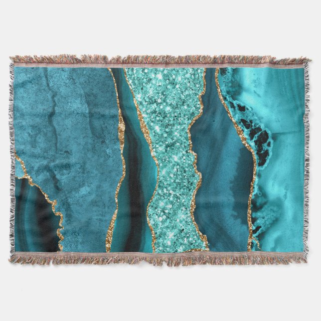 Cobertor Agate Teal Blue Glitter Marble Aqua Turquoise (Frente)