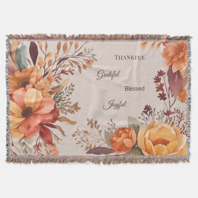 Cobertor Agradecido Agradável Abençoado Floral Ação de Graç (Frente)