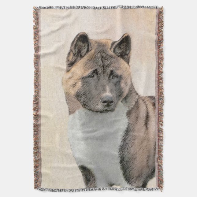 Cobertor Akita Painting - Bela Arte Canina Original (Frente Vertical)
