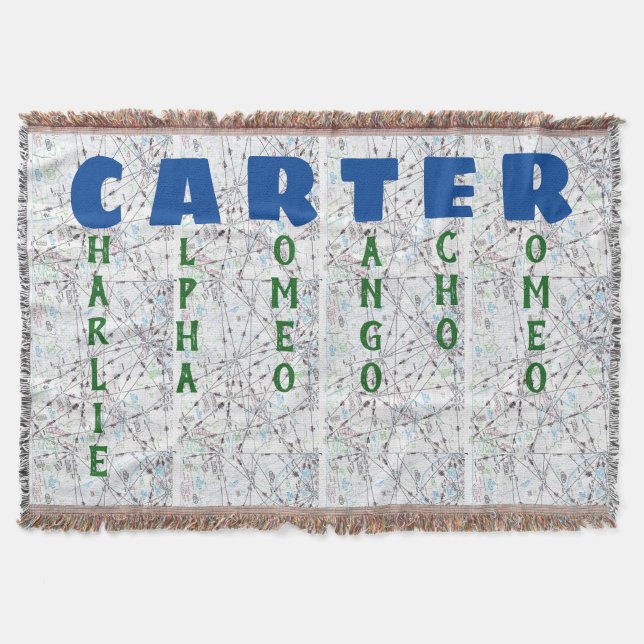 Cobertor Alfabeto fonético personalizado mapa da aviação (Frente)