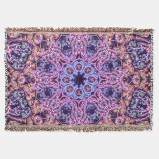 Cobertor Alienígena Roxa Intriciada Caleidoscópica Mandala (Frente)