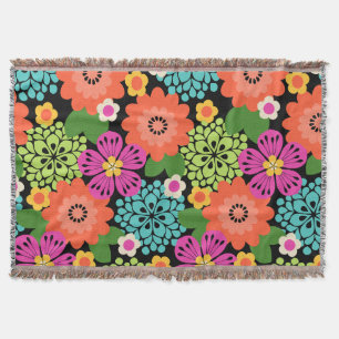 Cobertor Allana Garden Hawaiian Graphical Floral - Preto