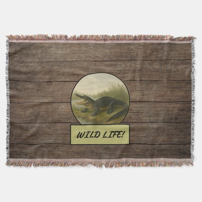 Cobertor Alligator Dark Wood Throw Blanket (Frente)