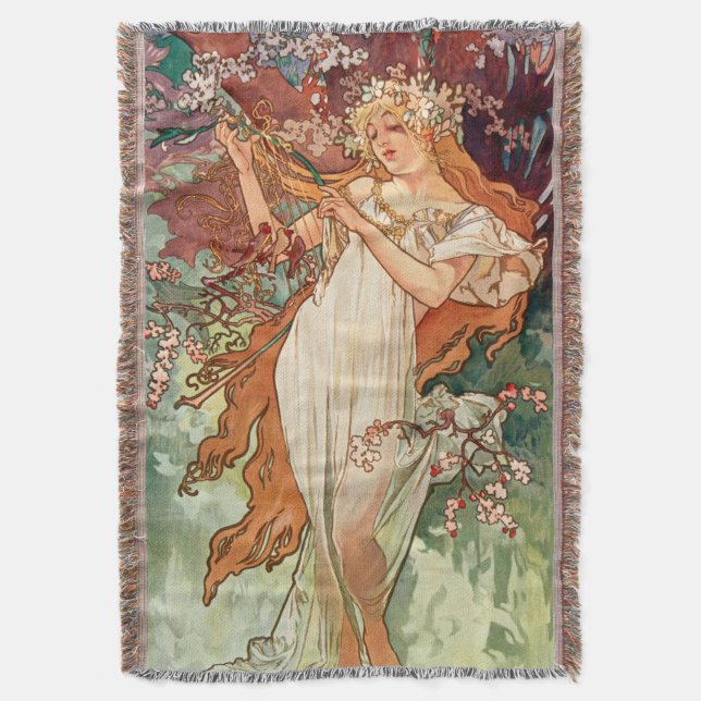 Cobertor Alphonse Mucha, As Estações (1896) Primavera (Frente Vertical)
