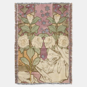 Cobertor Alphonse Mucha Estrelas Elegantes Art Nouveau Camé