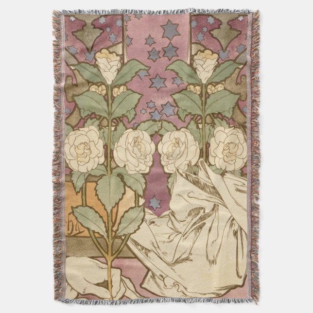 Cobertor Alphonse Mucha Estrelas Elegantes Art Nouveau Camé (Frente Vertical)