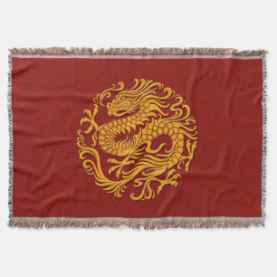 Cobertor Amarelo tradicional no círculo chinês vermelho d