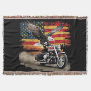 Cobertor American Flag Motorcycle Tshirt USA Flag Biker Ret