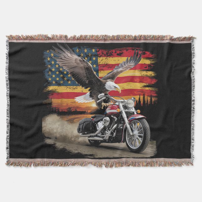 Cobertor American Flag Motorcycle Tshirt USA Flag Biker Ret (Frente)
