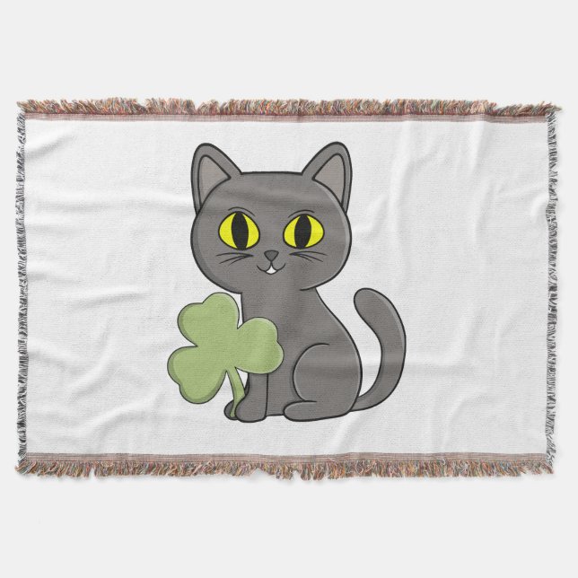Cobertor Amuleto de Trevo de Três Folhas de Gato Cinza (Frente)