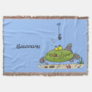 Cobertor Animação de peixe verde esfomeado e gordo