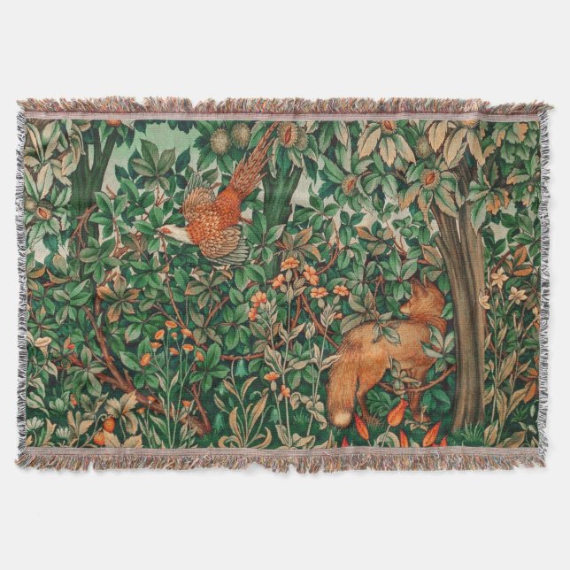 Cobertor ANIMAIS FLORESTAIS Fêrencia, Fox Verde Floral Verm (Frente)