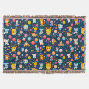 Cobertor Animais Fofos com Balões e Estrelas