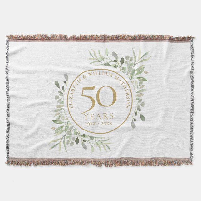 Cobertor Aniversário de 50 anos de Casamento Dourado Verde  (Frente)