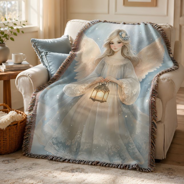Cobertor Anjo Celestial de Inverno Lanterna da Graça (Celestial Winter Angel Lantern of Grace Throw Blanket)