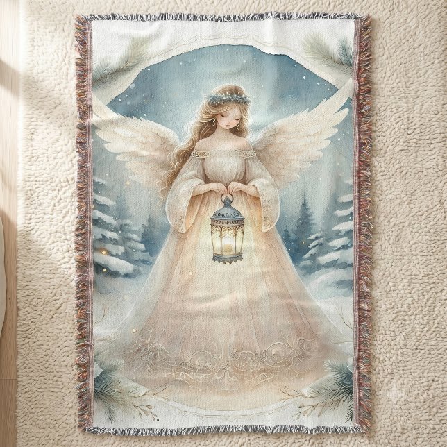 Cobertor Anjo Lanterna Celestial de Inverno da Esperança (Celestial Winter Angel Lantern of Hope Throw Blanket)