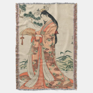 Cobertor Antiga Madeira japonesa desenhando com mulher