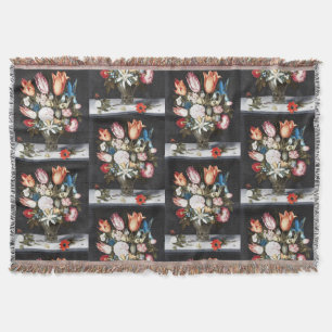 Cobertor Antigo Bosschaert Tulipas e Rosas Holandeses Arte