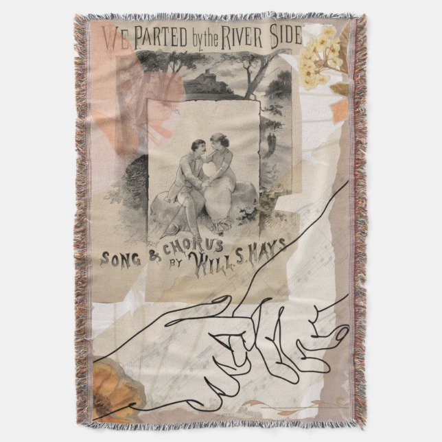 Cobertor Antique Romantic Floral Ephemera Collage Riverside (Frente Vertical)