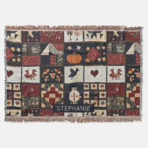 Cobertor Appliqué de fazenda primitiva e geométrico
