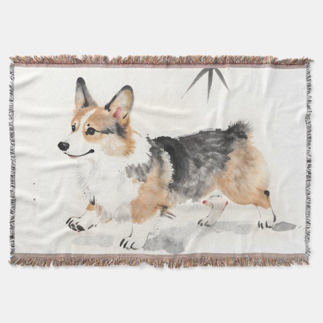 Cobertor Aquarela Corgi – Arte Caprichosa de Cachorro com T (Frente)