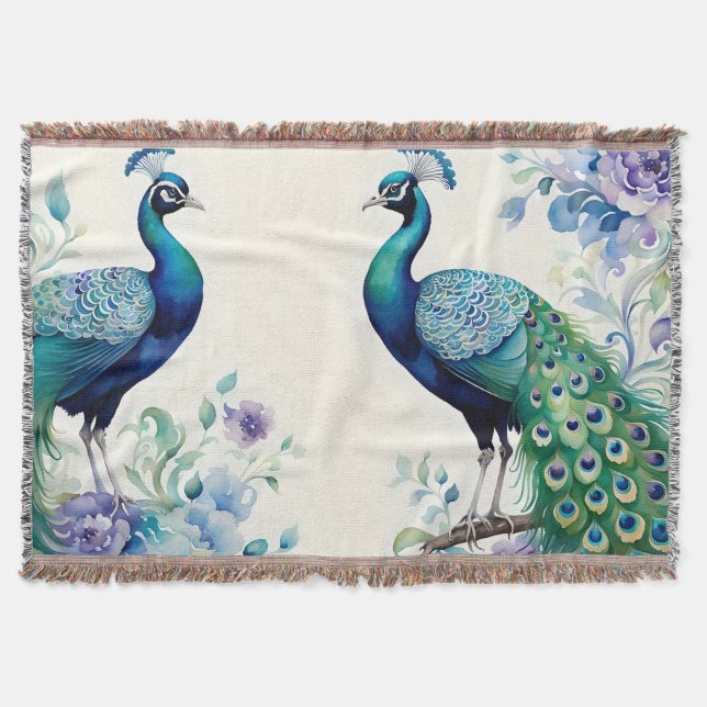 Cobertor Aquarela floral de peacock (Frente)