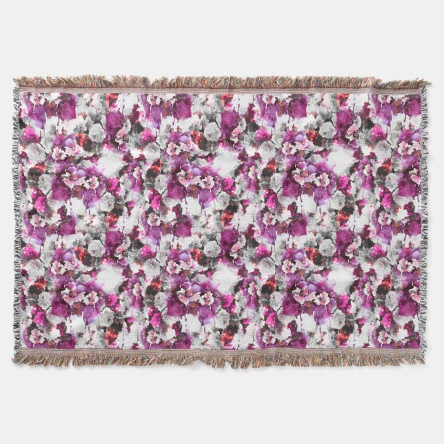 Cobertor Aquarela Floral - Design abstrato rosa e branco (Frente)