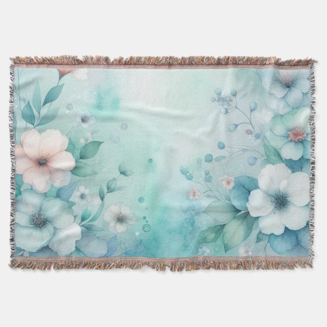Cobertor Aquarela floral em cores pastéis suaves  (Frente)