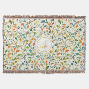 Cobertor Aquarela Jardim Europeu Verde Laranja