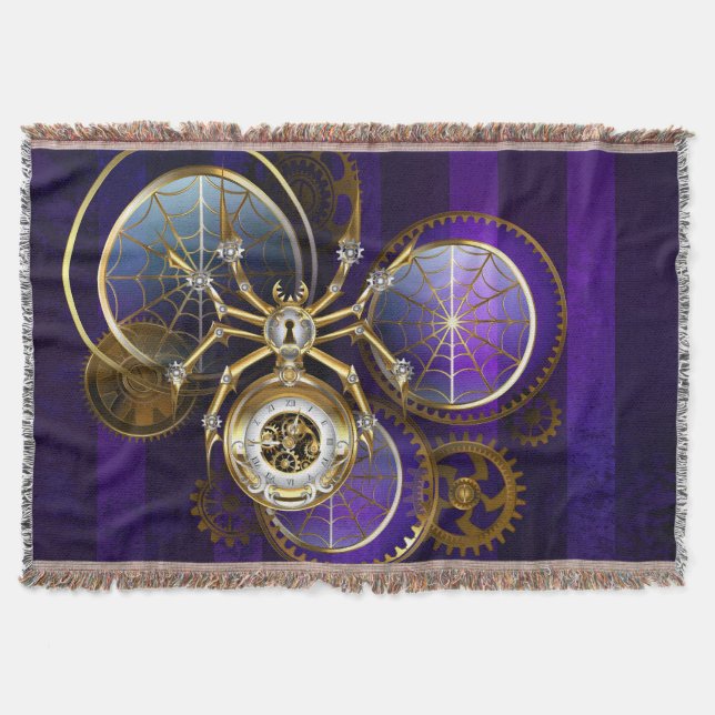 Cobertor Aranha Steampunk no fundo roxo (Frente)