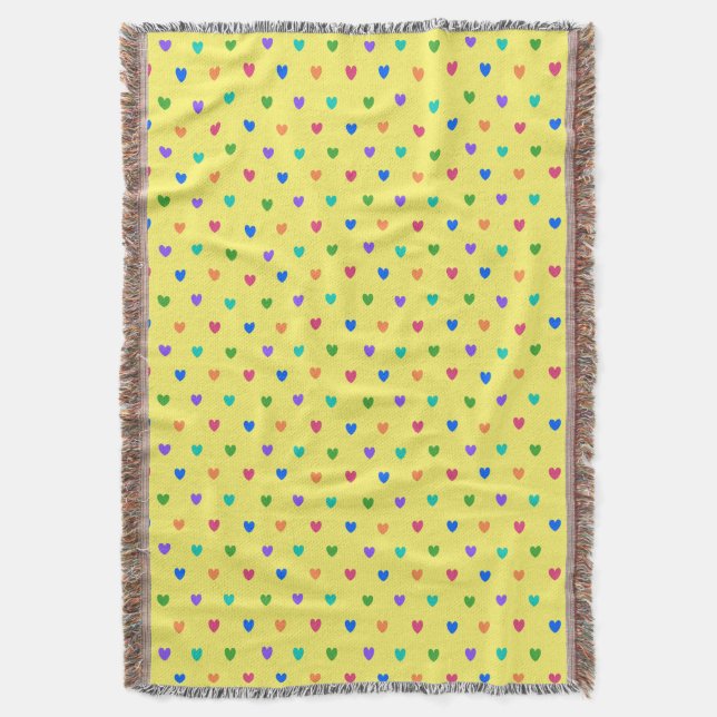 Cobertor Arco-íris polca corações em amarelo (Frente Vertical)