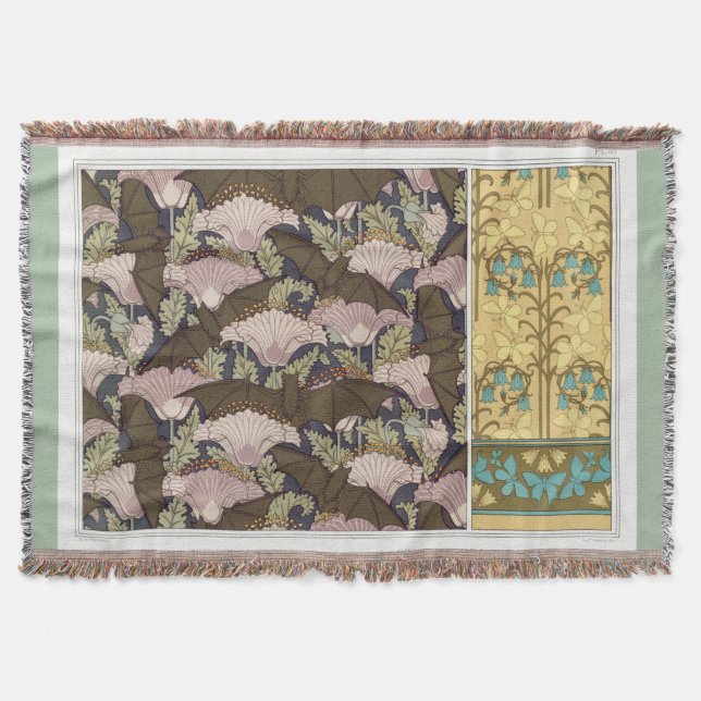 Cobertor Art nouveau bats poppies floral textile art (Frente)