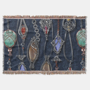 Cobertor Art Nouveau Floral: Denim Elegance.