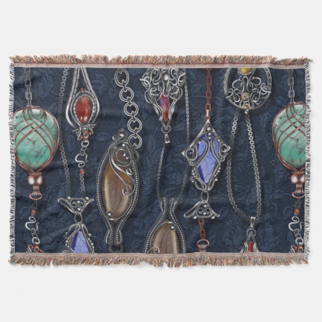 Cobertor Art Nouveau Floral: Denim Elegance. (Frente)