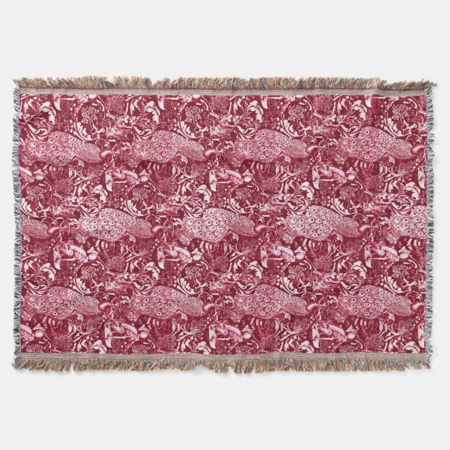 Cobertor Art Nouveau Peacock Impressão, Burgundy Wine (Frente)