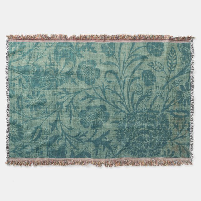 Cobertor art Nouveau,teal,estilo William Morris, floral,chi (Frente)