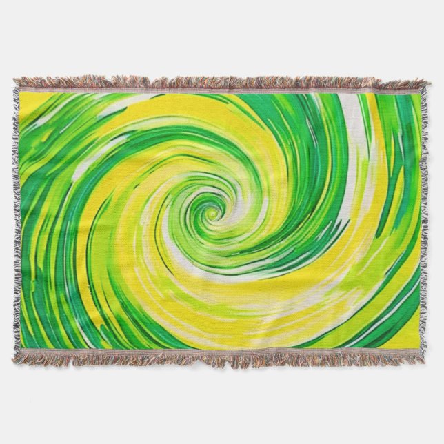 Cobertor Arte Abstrata Espiral Verde Amarelo (Frente)