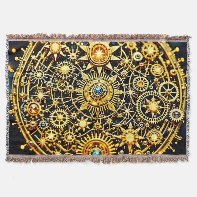 Cobertor Arte Celestial de Relógio Dourado (Frente)