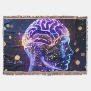 Cobertor Arte Cerebral Abstrata Moderna com Notas Musicais