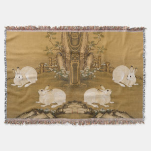 Cobertor Arte Chinesa Antiga Pintura de Dois Coelhos Branco