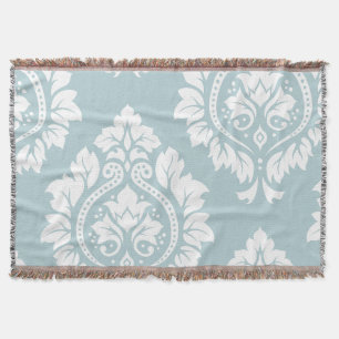 Cobertor Arte Damasco Decorativa I Branco sobre Azul Ovo de