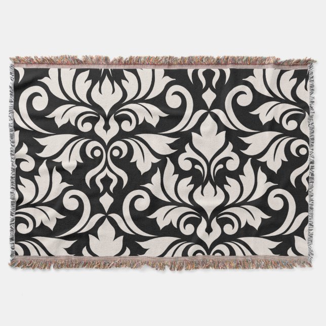 Cobertor Arte Damasco I Creme em Preto (Frente)