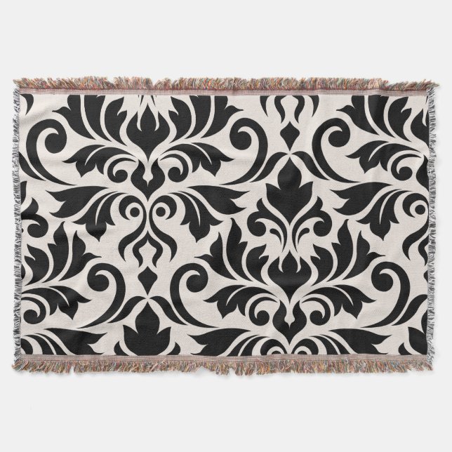 Cobertor Arte Damasco I Preto em Creme (Frente)