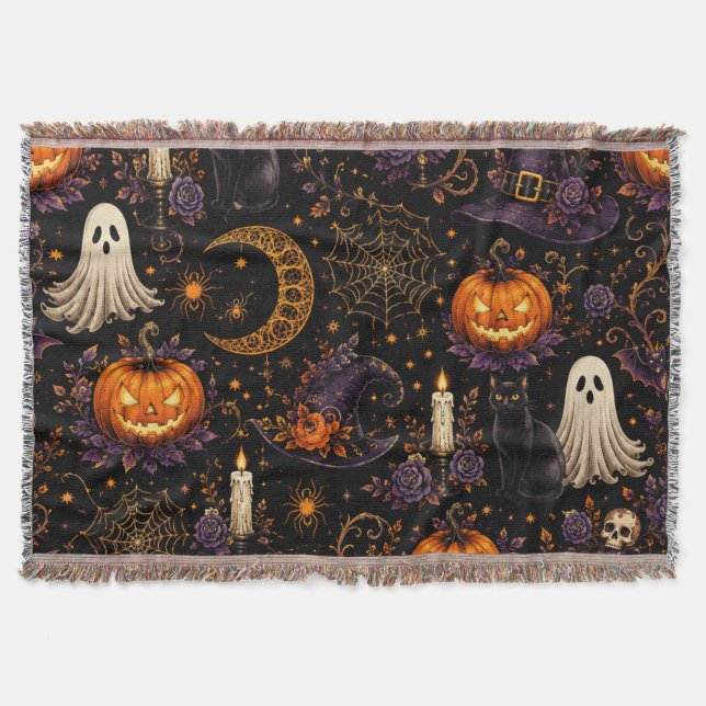 Cobertor Arte de abóbora e fantasma com padrão assustador p (Frente)