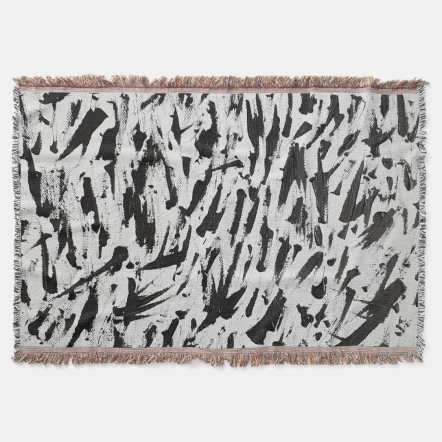 Cobertor Arte de Brushstrokes Abstrato preto e branco (Frente)