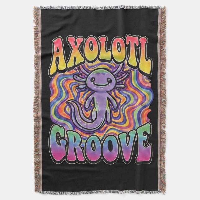 Cobertor Arte de Chuva de Cores Retro Groovy Hippie Axolote (Frente Vertical)