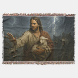Cobertor Arte de Cristo e do Cordeiro de cor escura